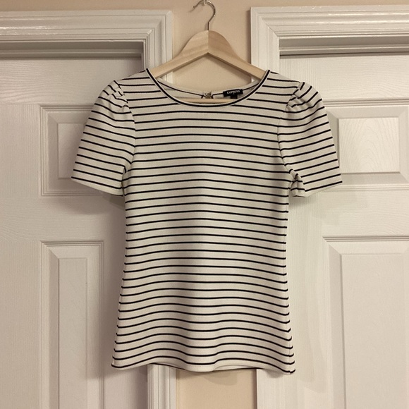 Express Tops - Express Striped Puff Sleeve Top